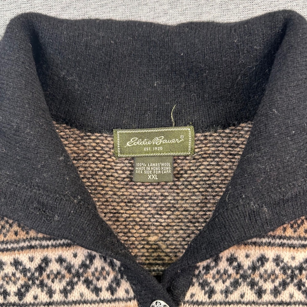 Eddie Bauer Fair Isle Knit Sweater Womans 2XL 100% Lambswool Half Zip Collar - Picture 2 of 9